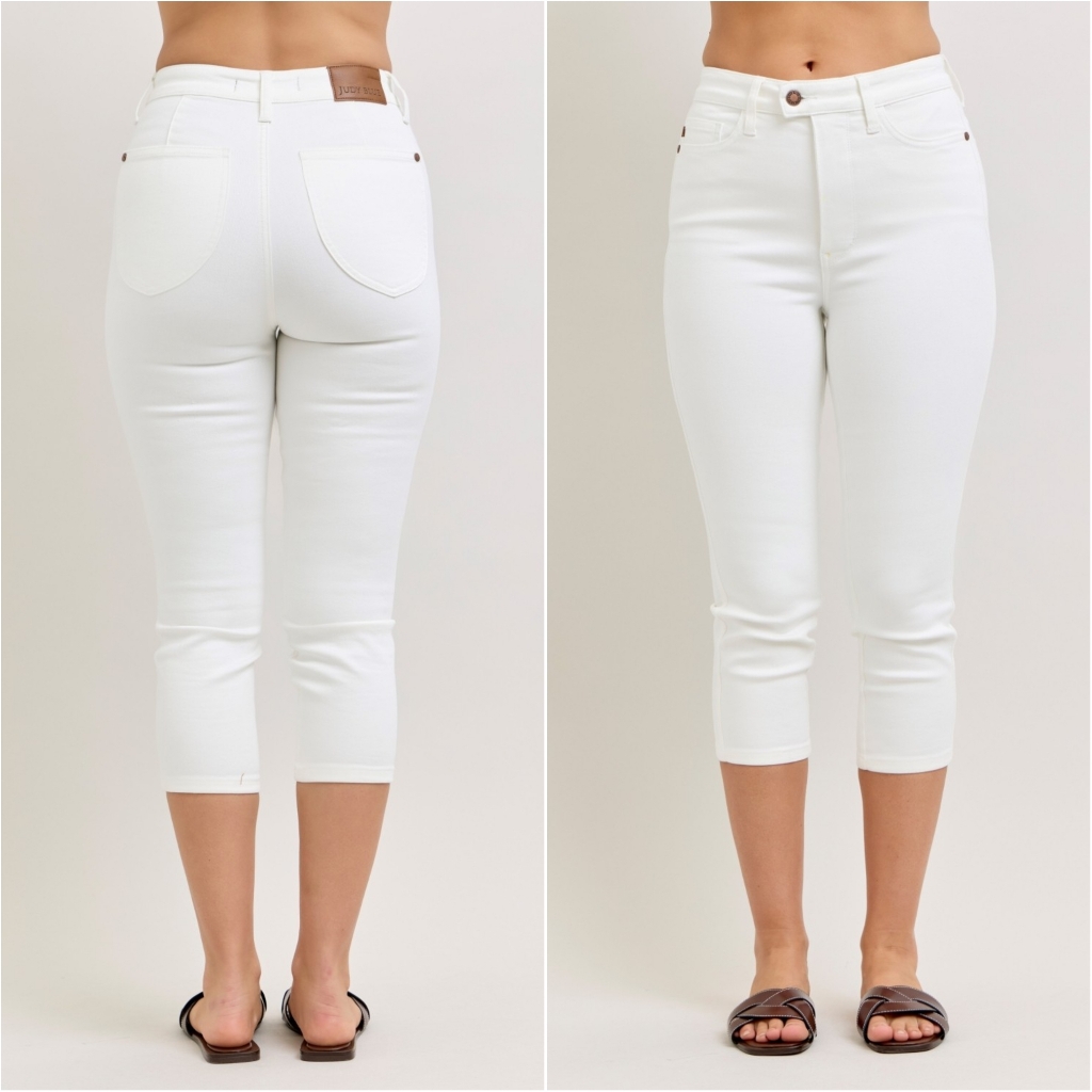Smart Style High Waist White Denim Capris
